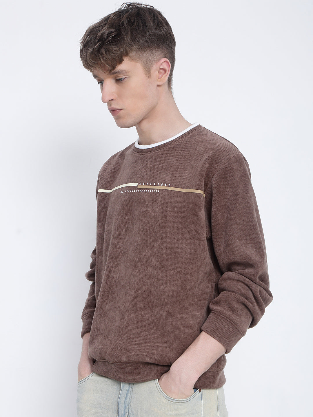 Men's Brown Round Neck Sweatshirt