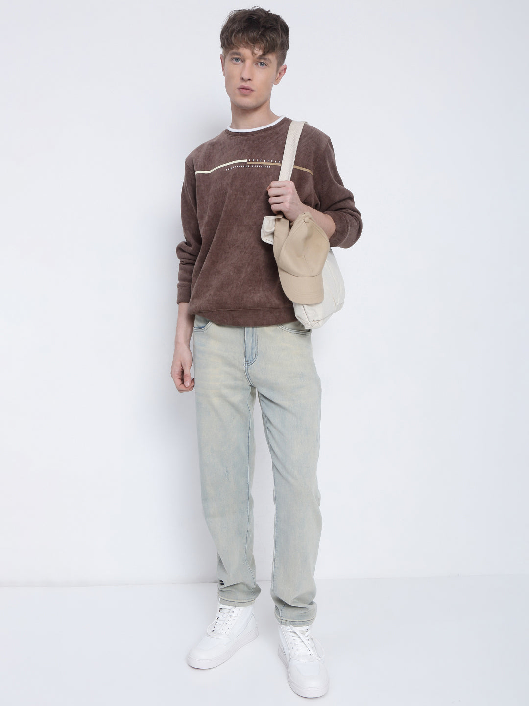 Men's Brown Round Neck Sweatshirt