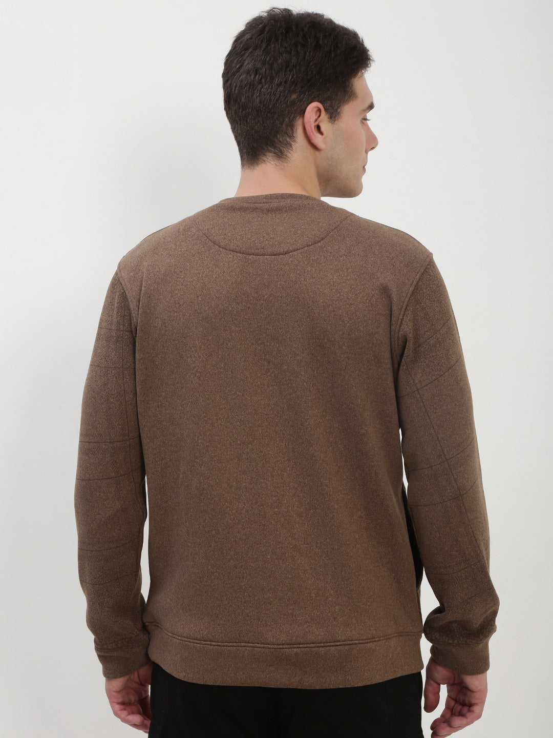Men's Brown Graphic Print Round Neck Pullover Sweatshirt