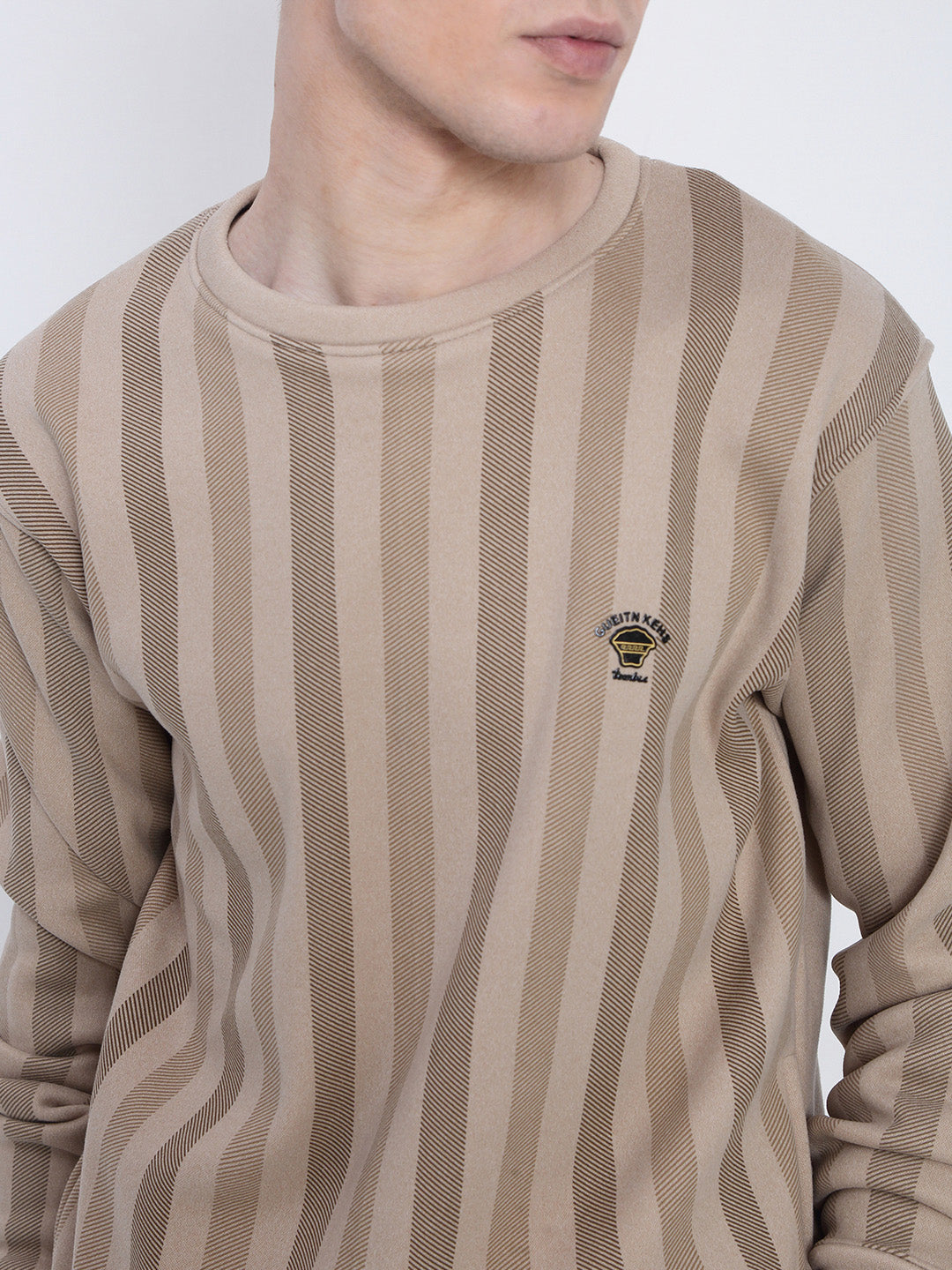 Men's Striped Beige Round Neck Sweatshirt