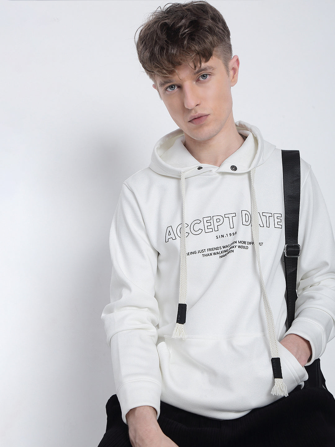 Men's Typography Printed White Hoodie