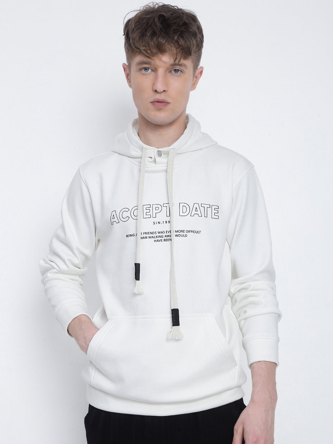 Men's Typography Printed White Hoodie