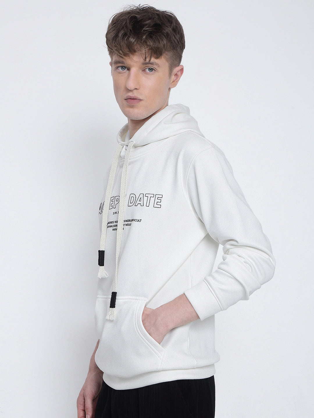 Men's Typography Printed White Hoodie