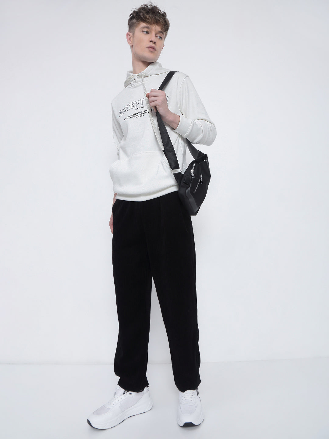 Men's Typography Printed White Hoodie