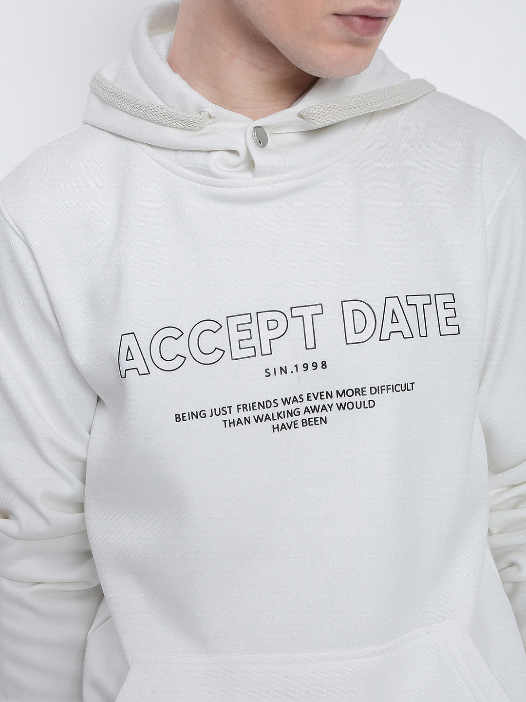 Men's Typography Printed White Hoodie