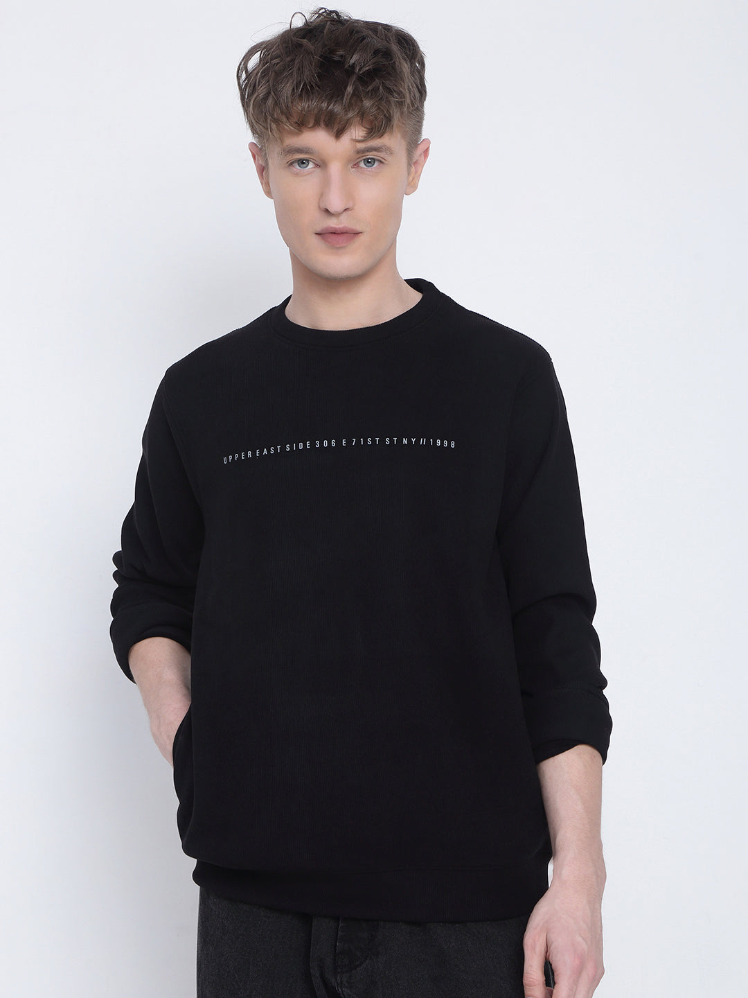 Men's Typography Printed Black Sweatshirt