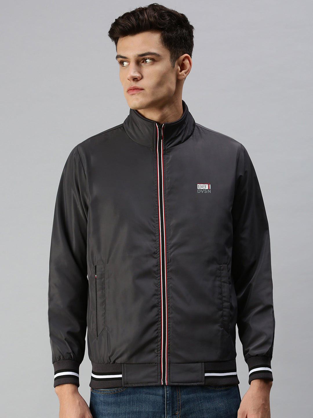 Men Solid Black Sporty Jacket