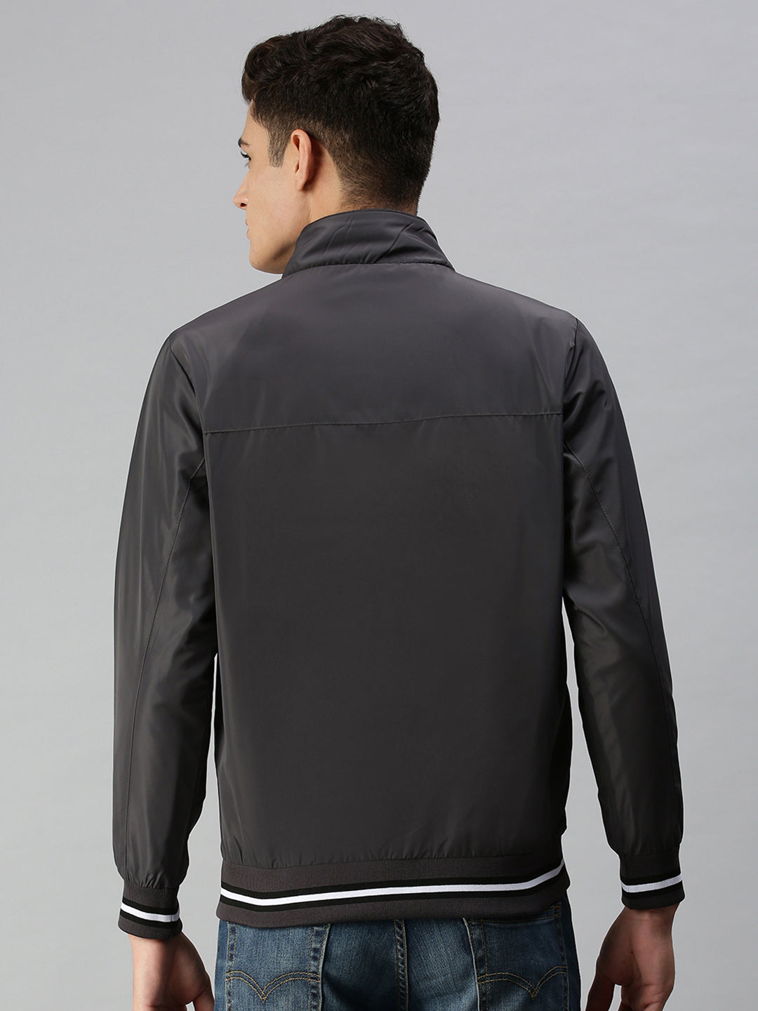 Men Solid Black Sporty Jacket