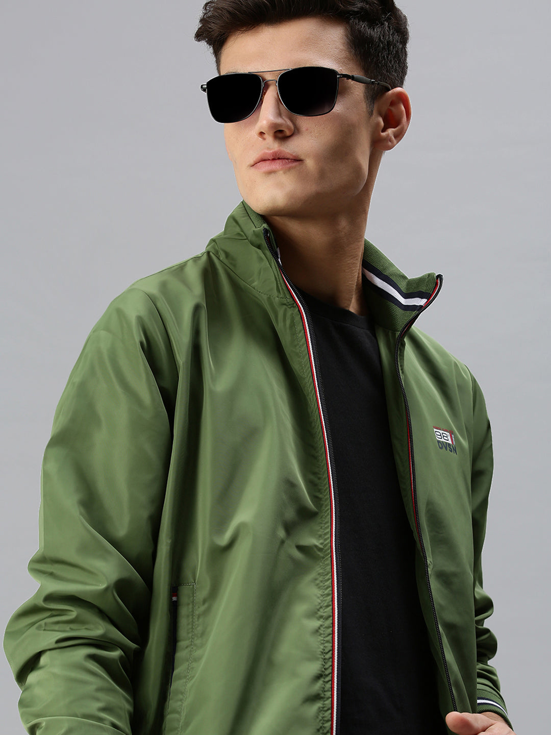 Men Solid Green Sporty Jacket