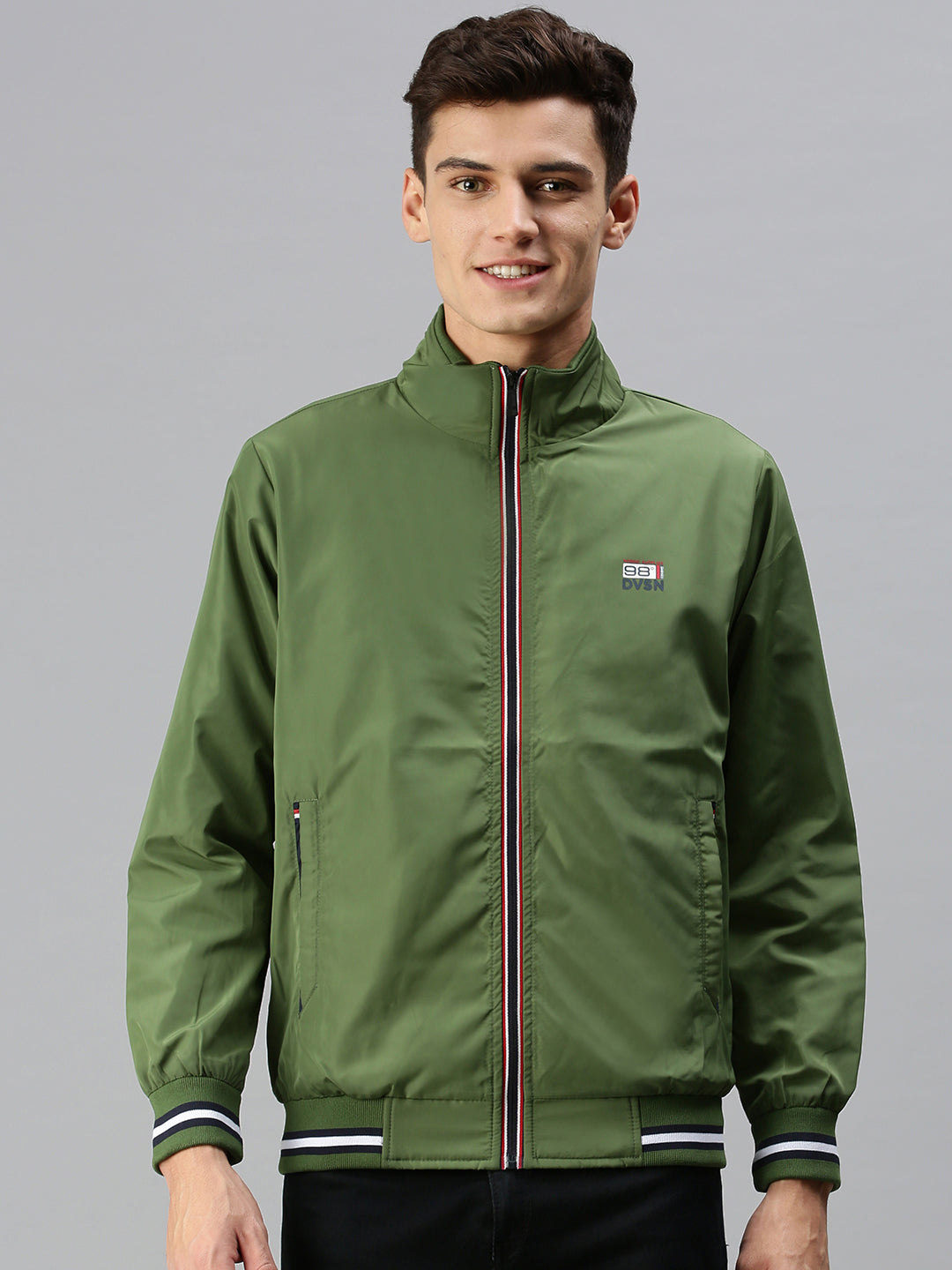 Men Solid Green Sporty Jacket