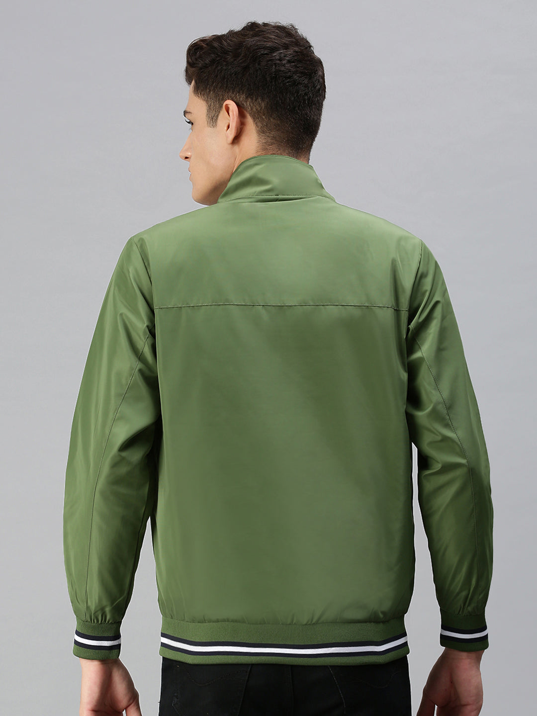 Men Solid Green Sporty Jacket