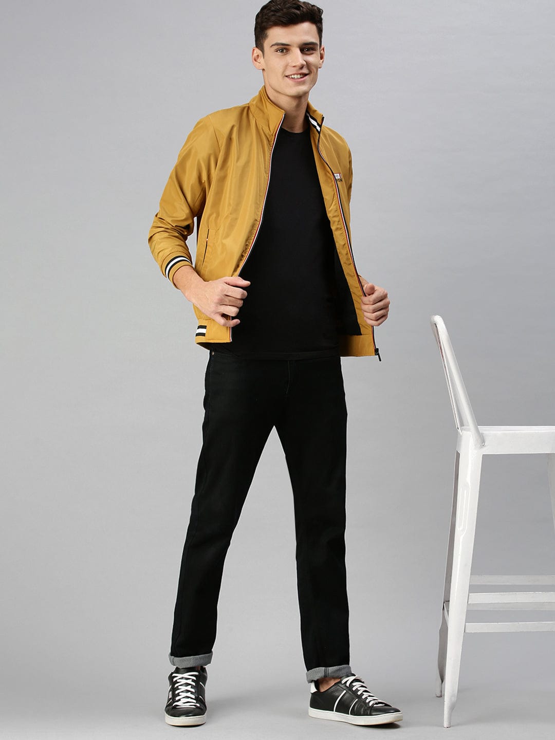 Buy Men's Yellow Bomber with Embroidered Jacket Online Showoffff