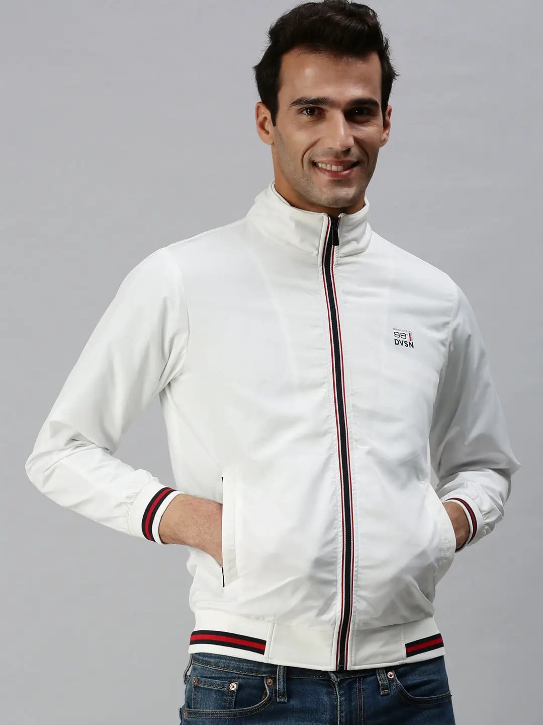 Men's Solid White Sporty Jacket