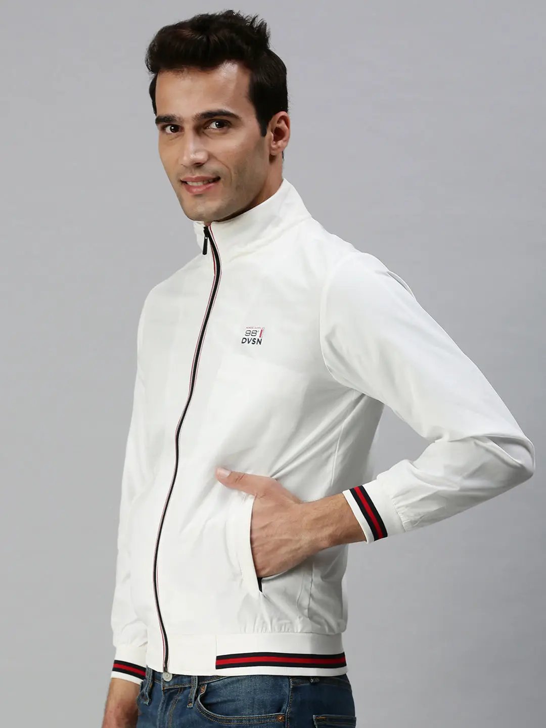 Men's Solid White Sporty Jacket