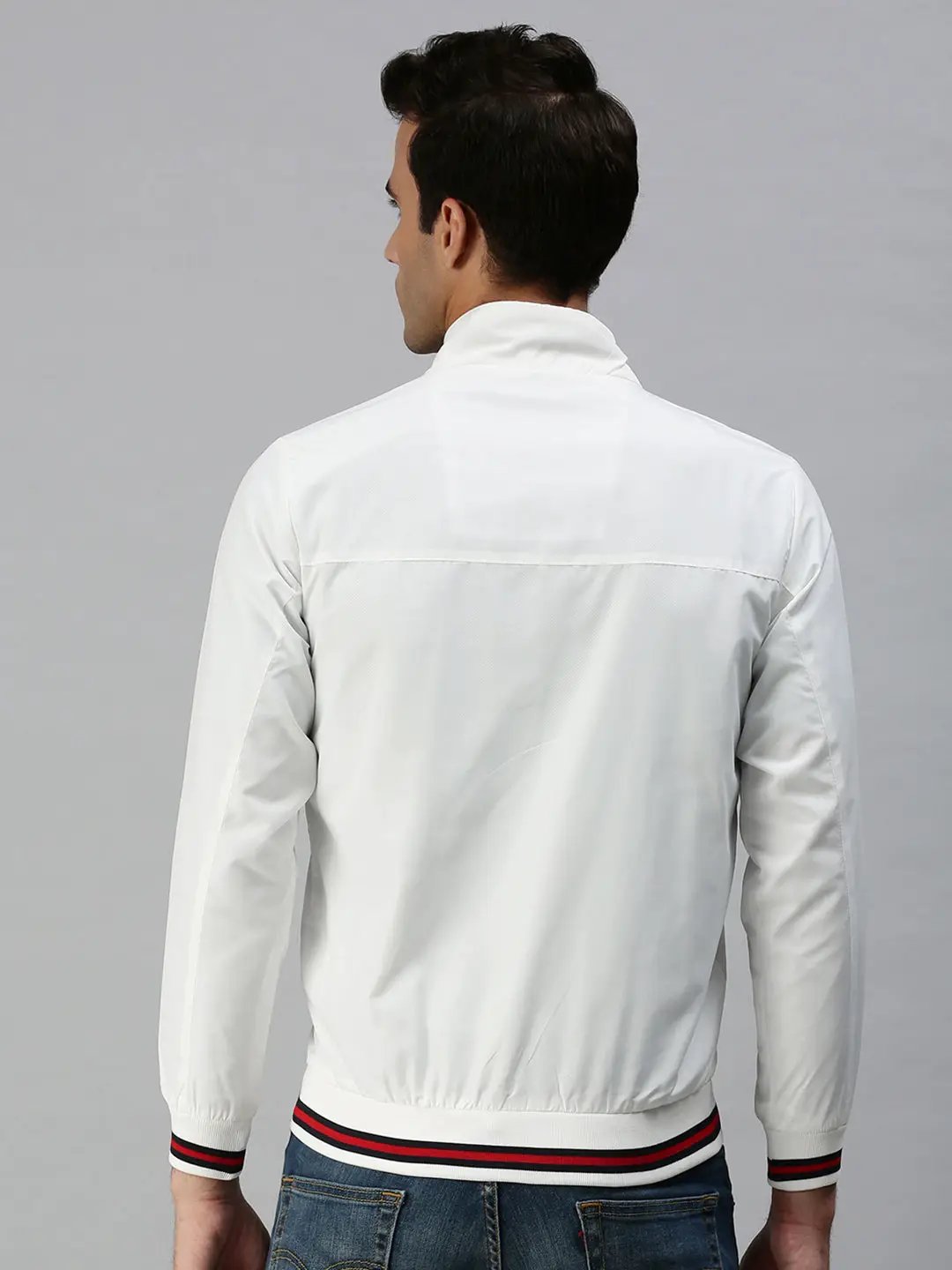 Men's Solid White Sporty Jacket