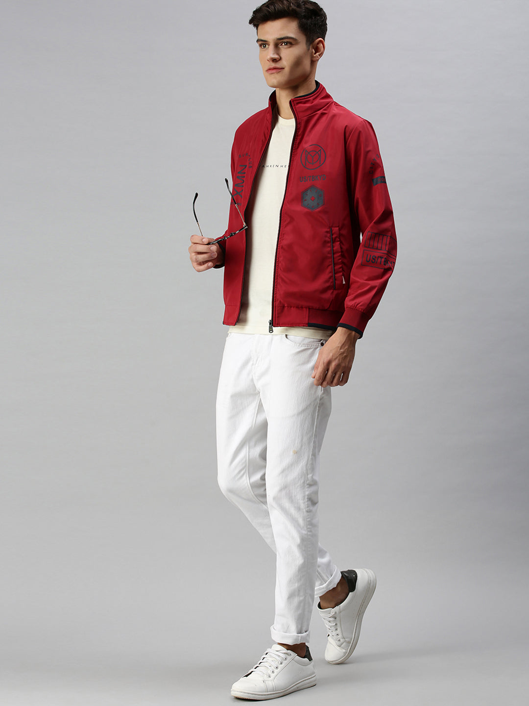 Men Printed Red Sporty Jacket