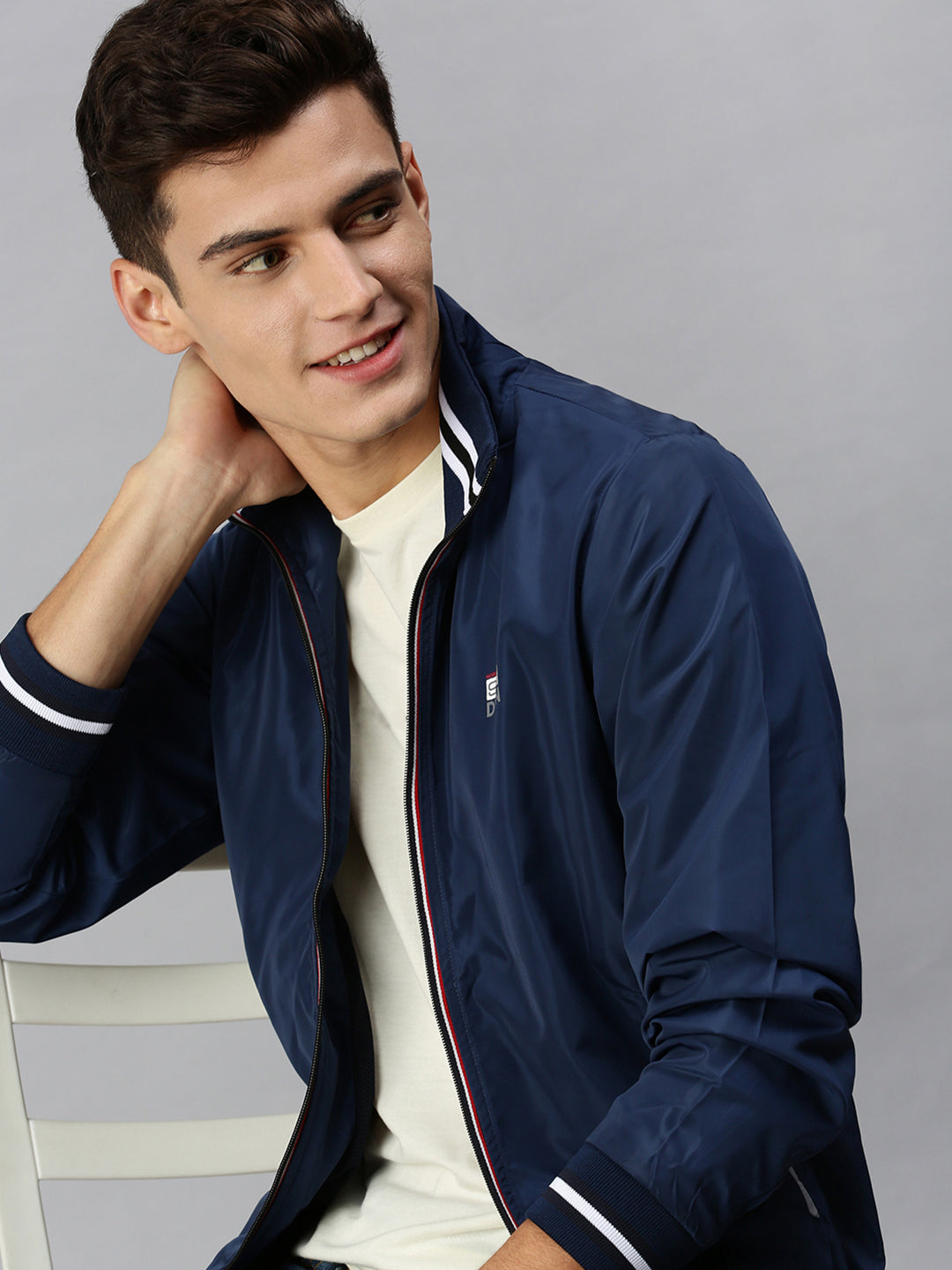 Men Solid Blue Sporty Jacket