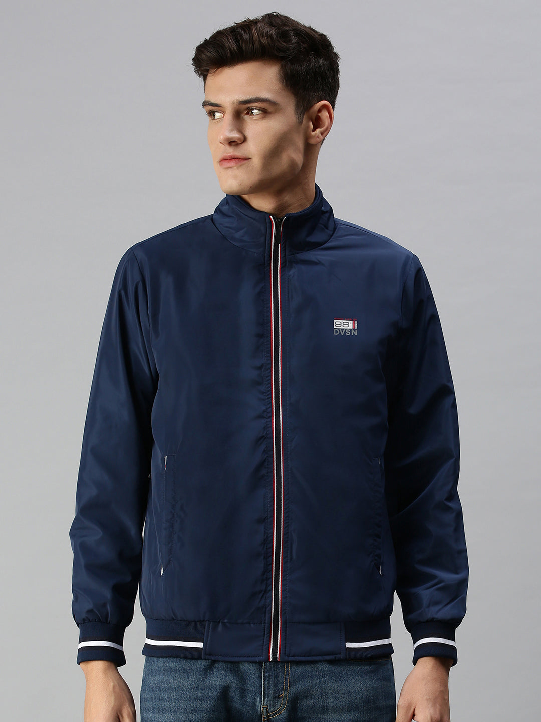 Men Solid Blue Sporty Jacket