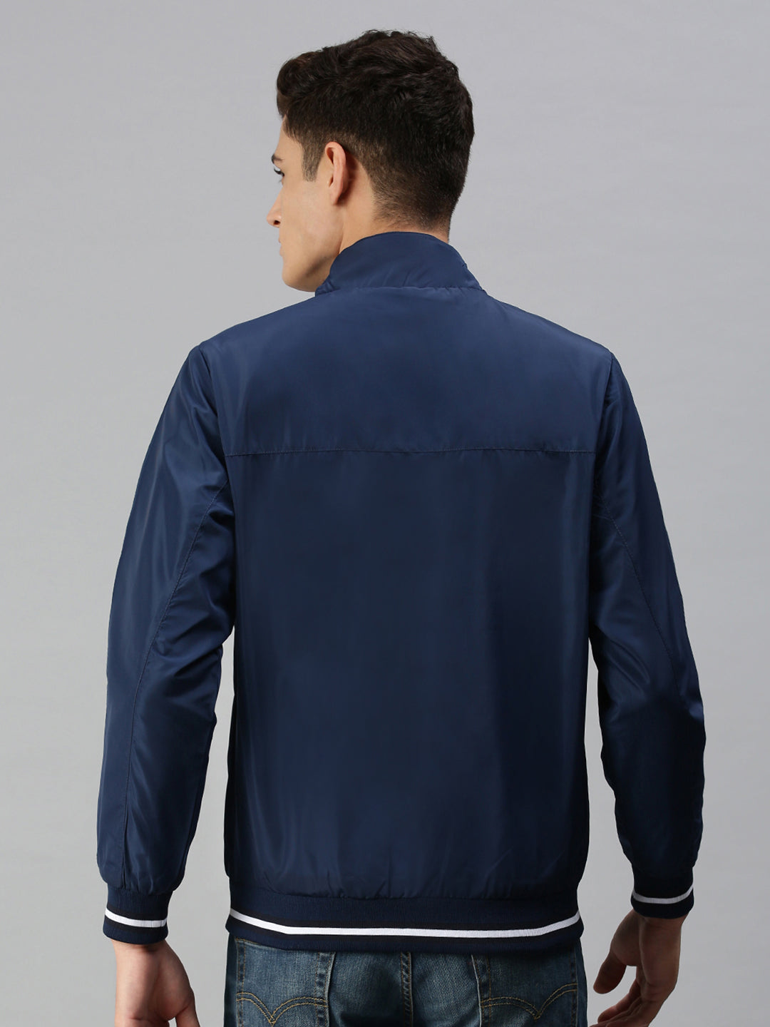 Men Solid Blue Sporty Jacket