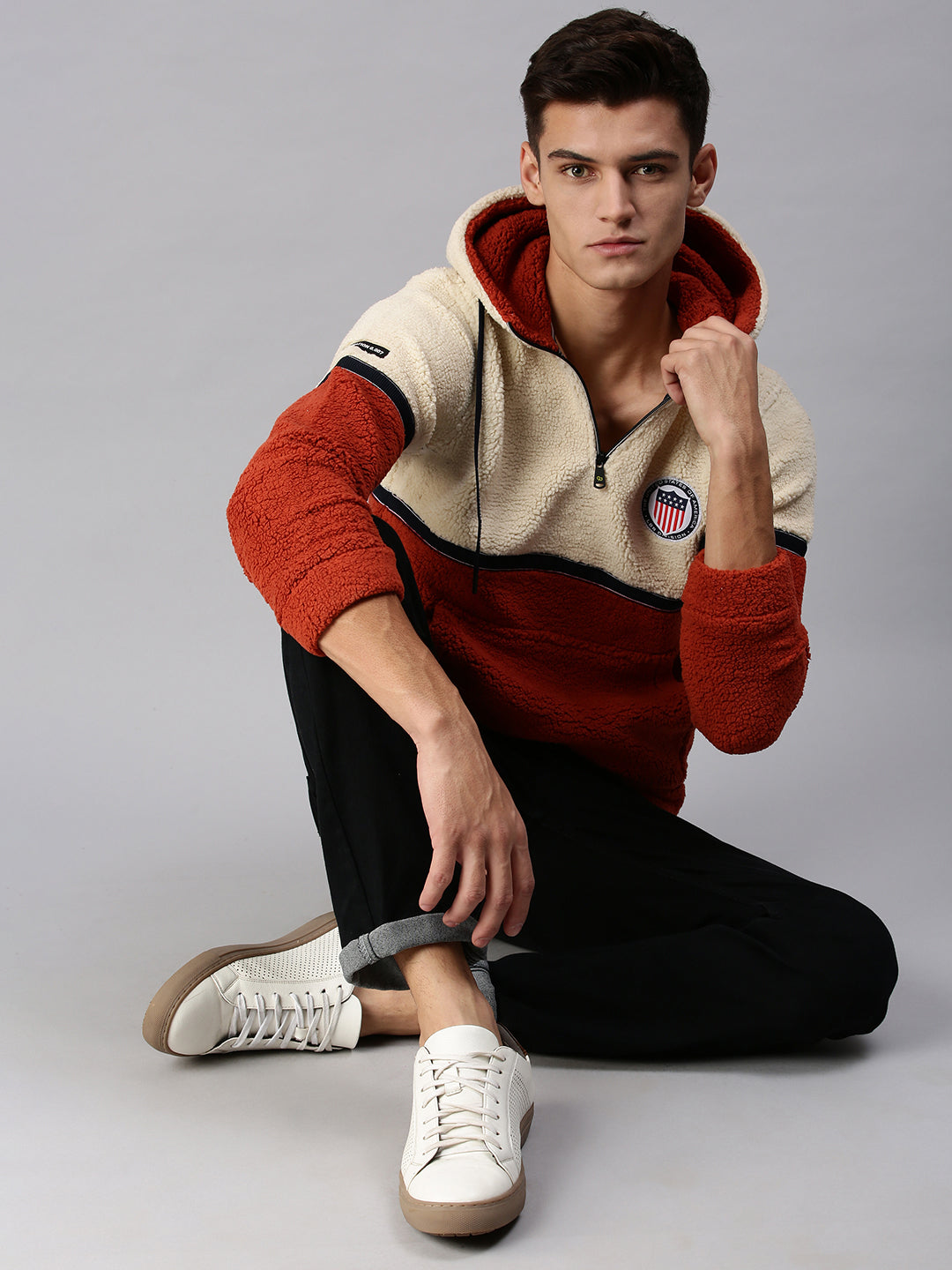 Men Hooded Colourblocked Multi Pullover