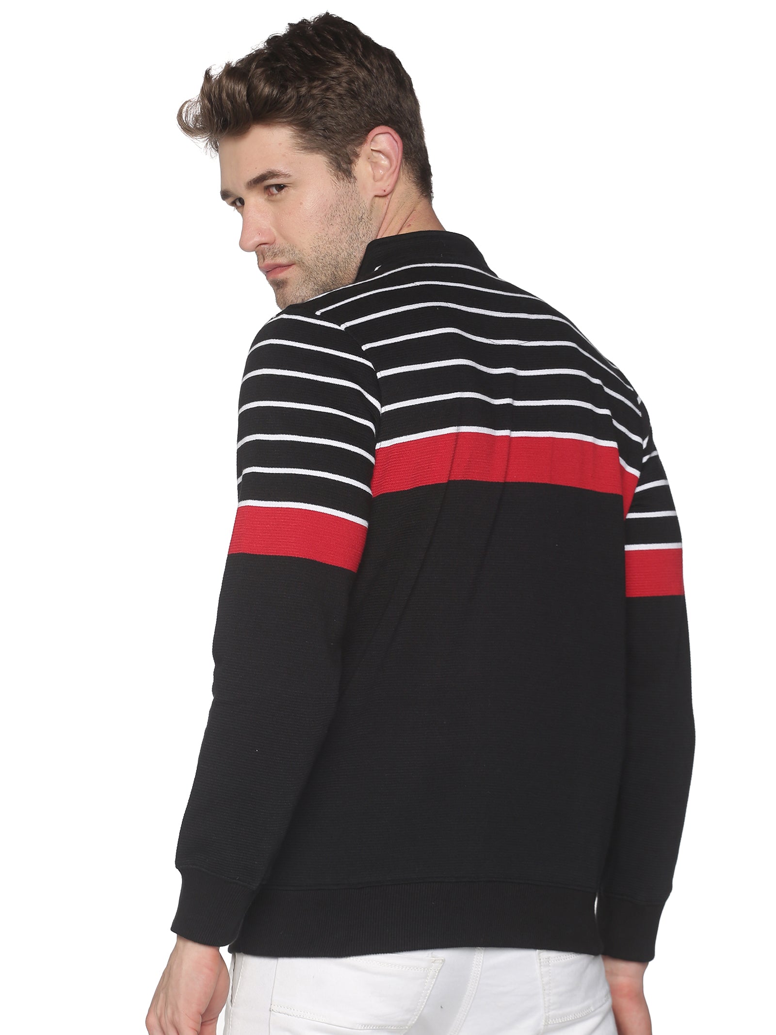 Men Striped Black Sweatshirt