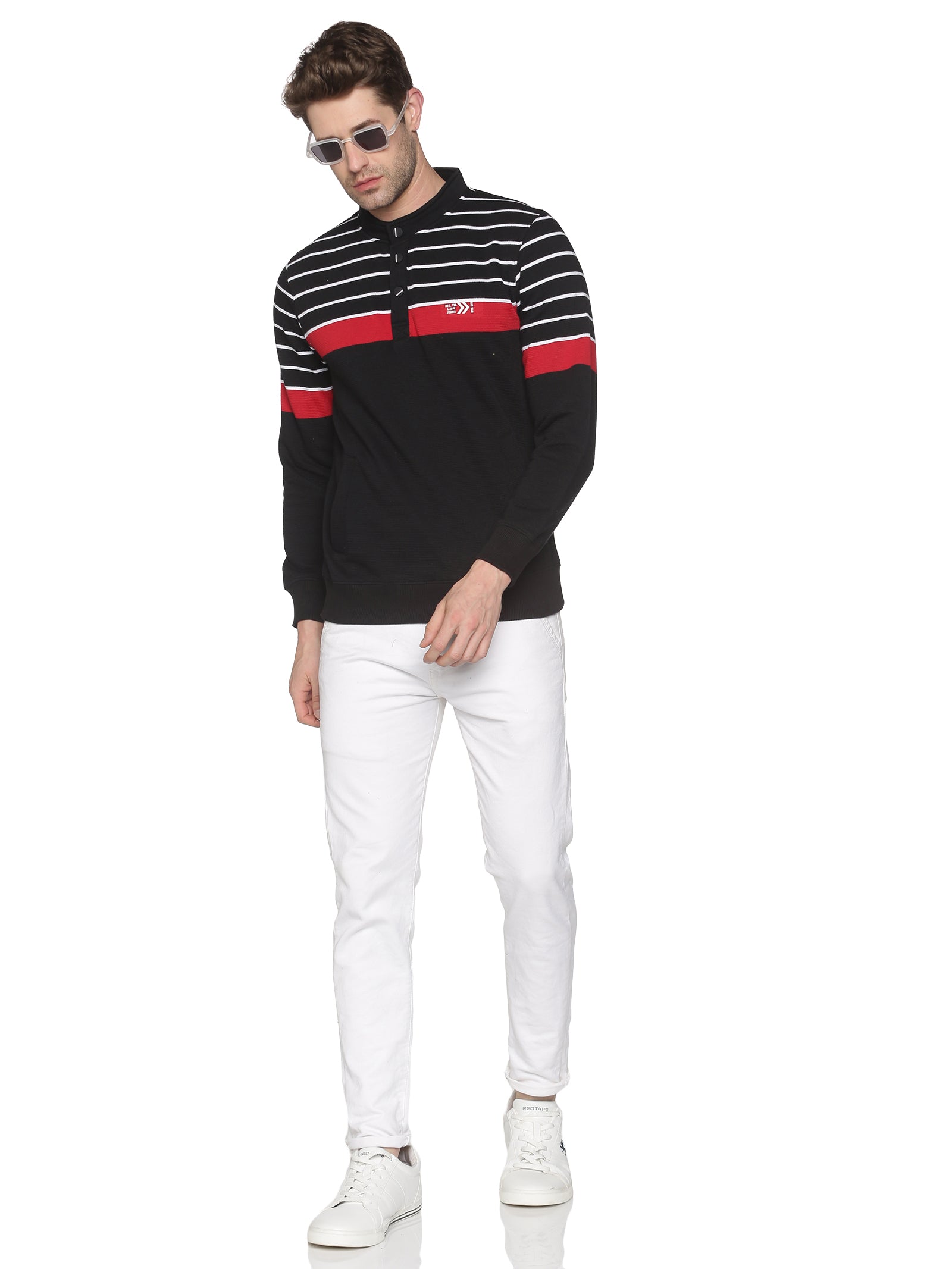 Men Striped Black Sweatshirt