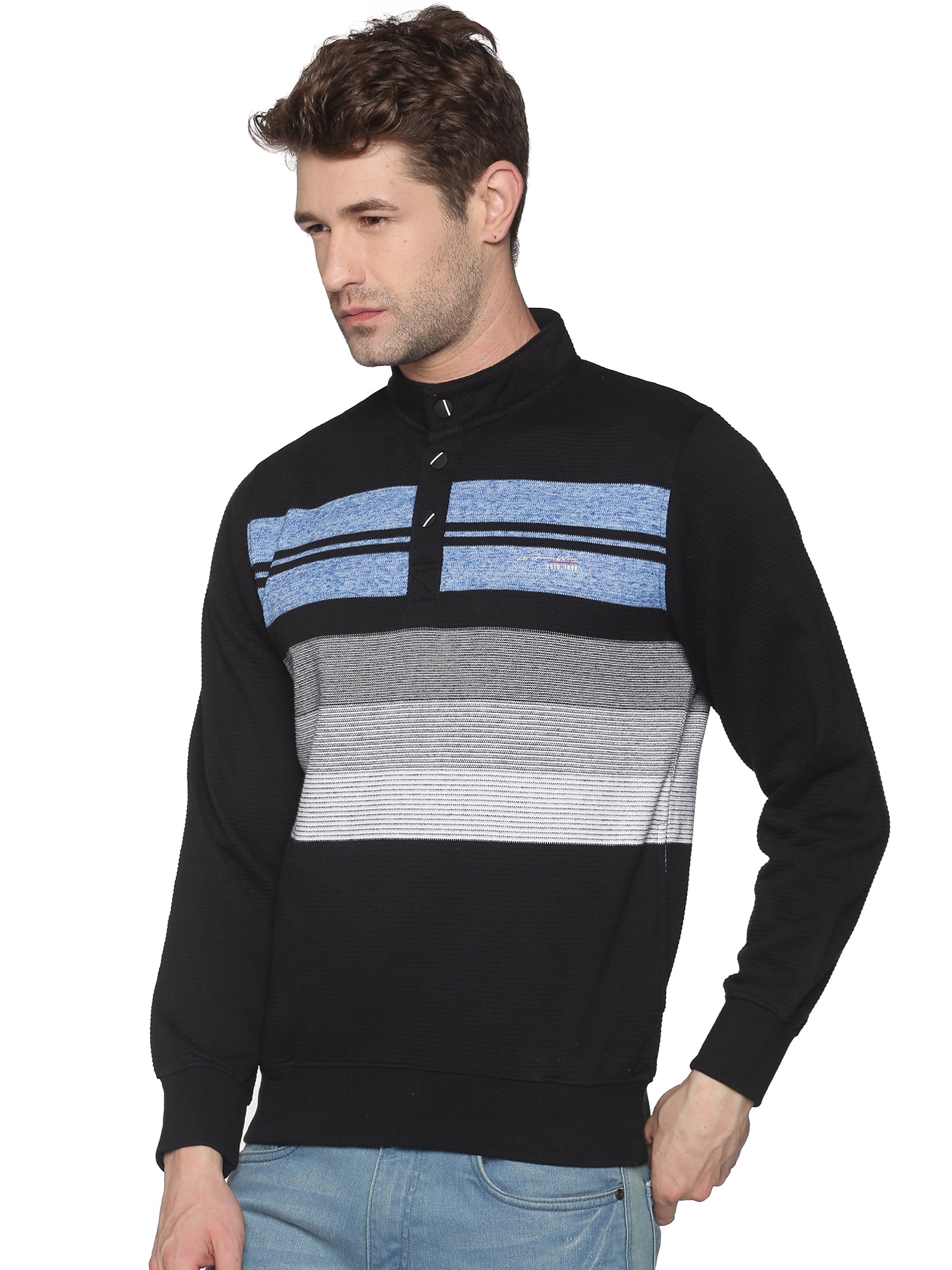 Men Striped Black Sweatshirt