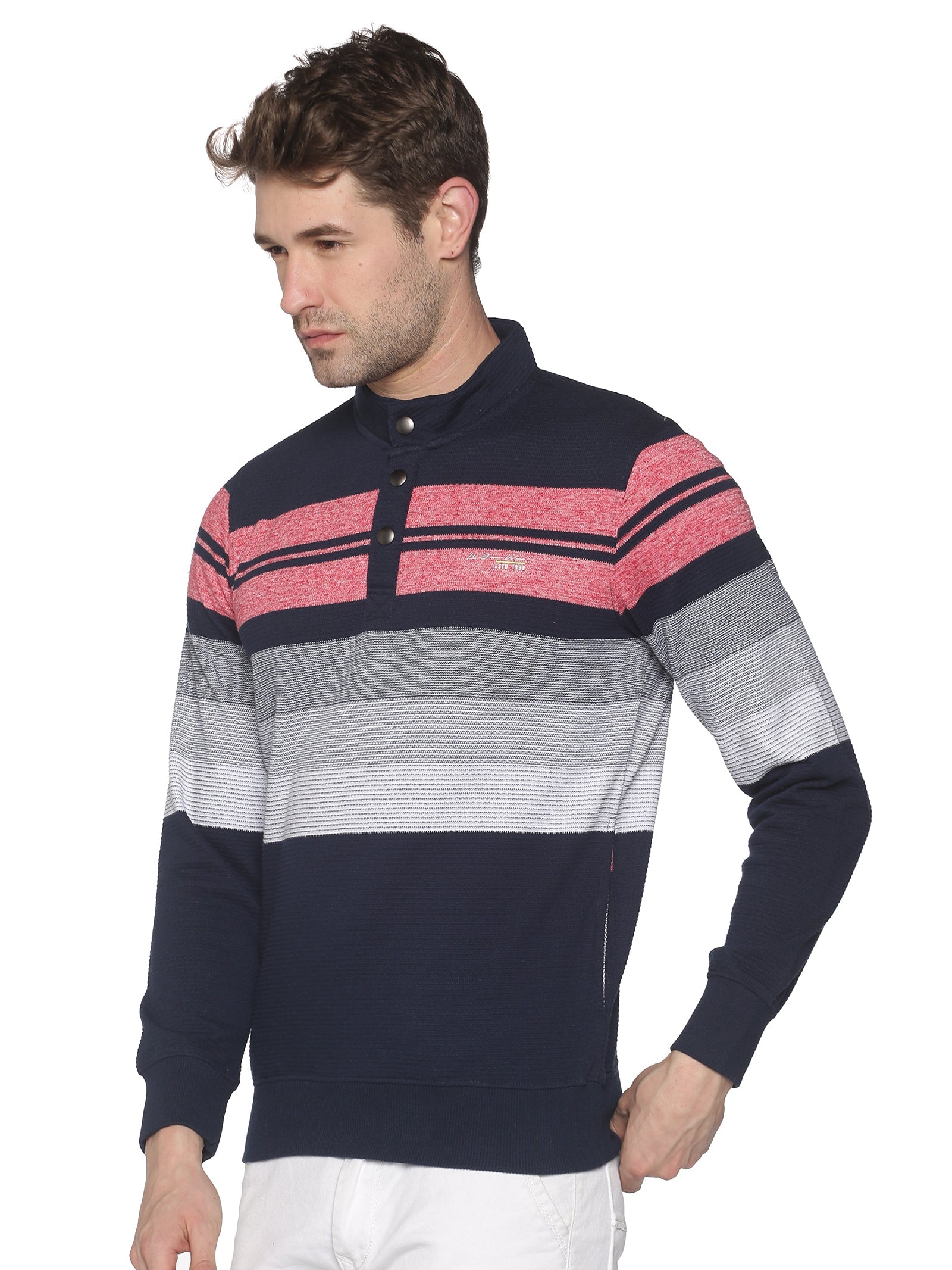 Men Striped Navy Blue Sweatshirt