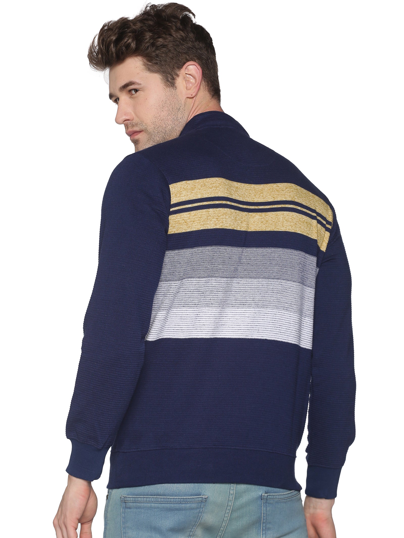 Men Striped Navy Blue Sweatshirt