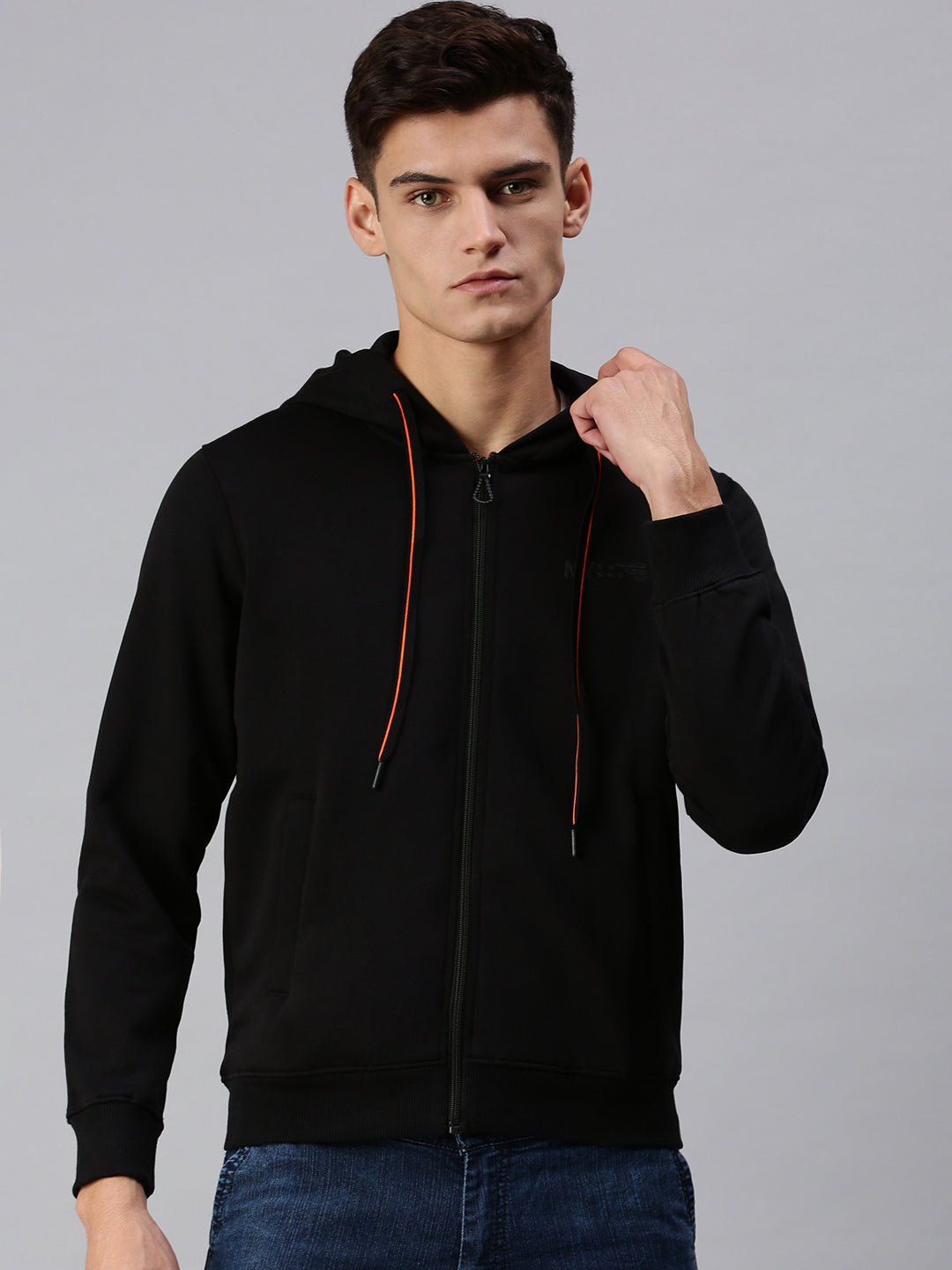 Men Hooded Solid Black Sweatshirt