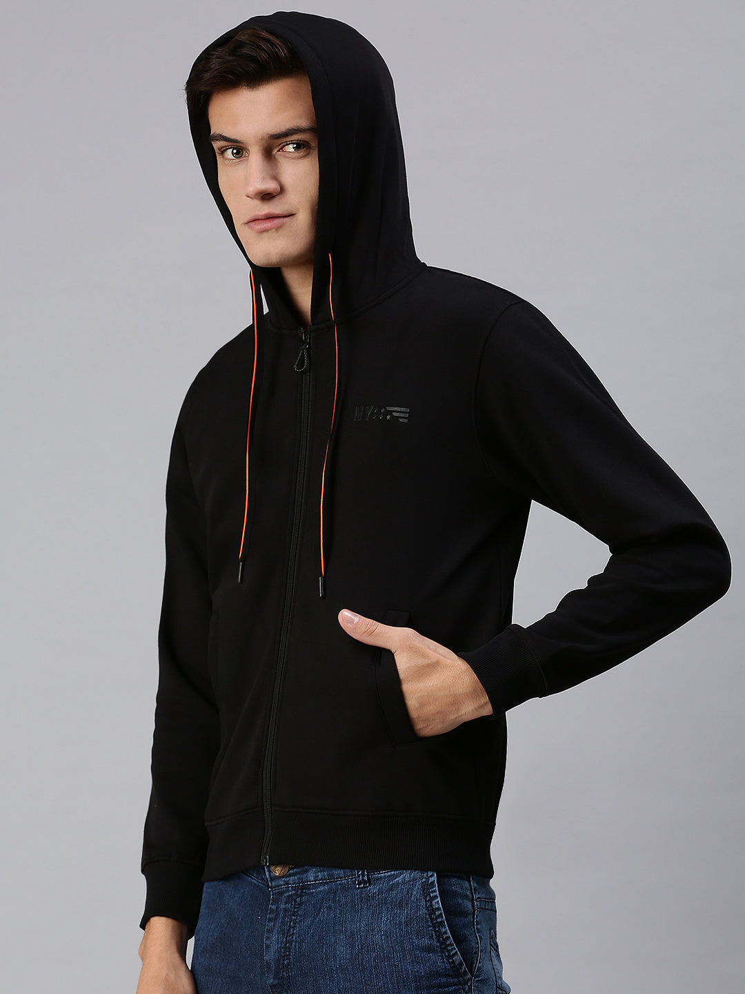 Men Hooded Solid Black Sweatshirt