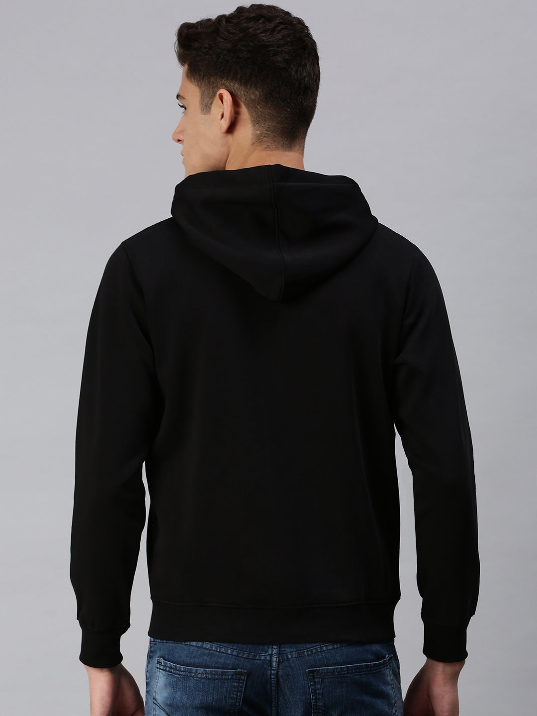 Men Hooded Solid Black Sweatshirt