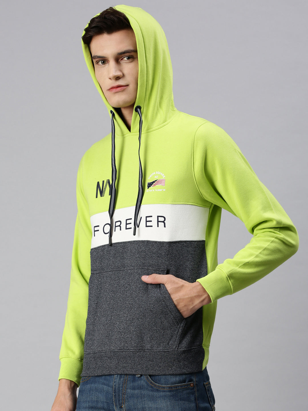 Men Hooded Graphic Print Green Sweatshirt