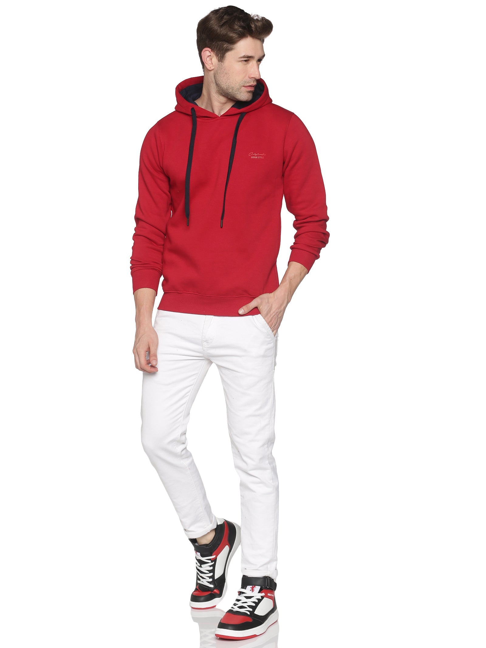 Men Solid Red Sweatshirt