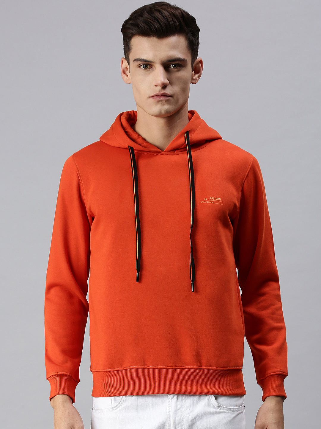 Men Hooded Solid Orange Sweatshirt