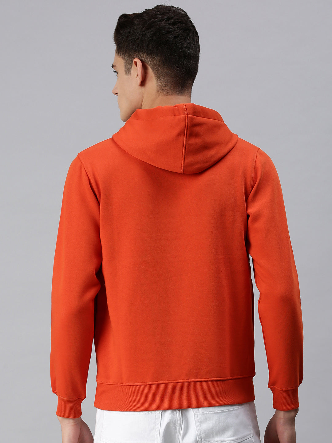 Men Hooded Solid Orange Sweatshirt