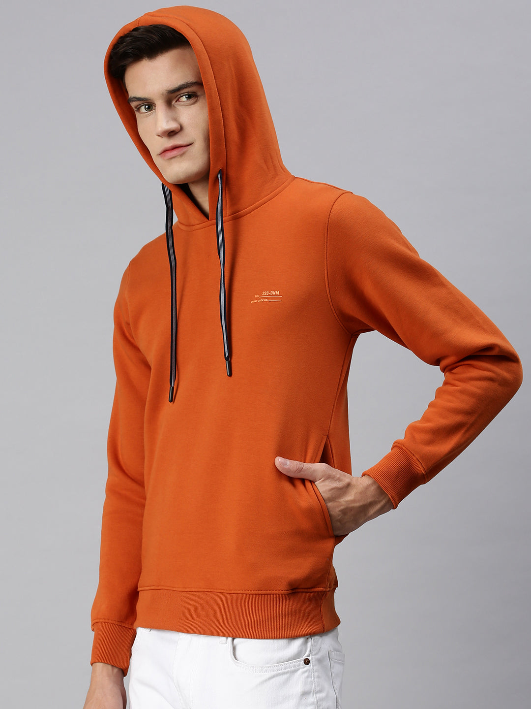 Men Hooded Solid Orange Sweatshirt