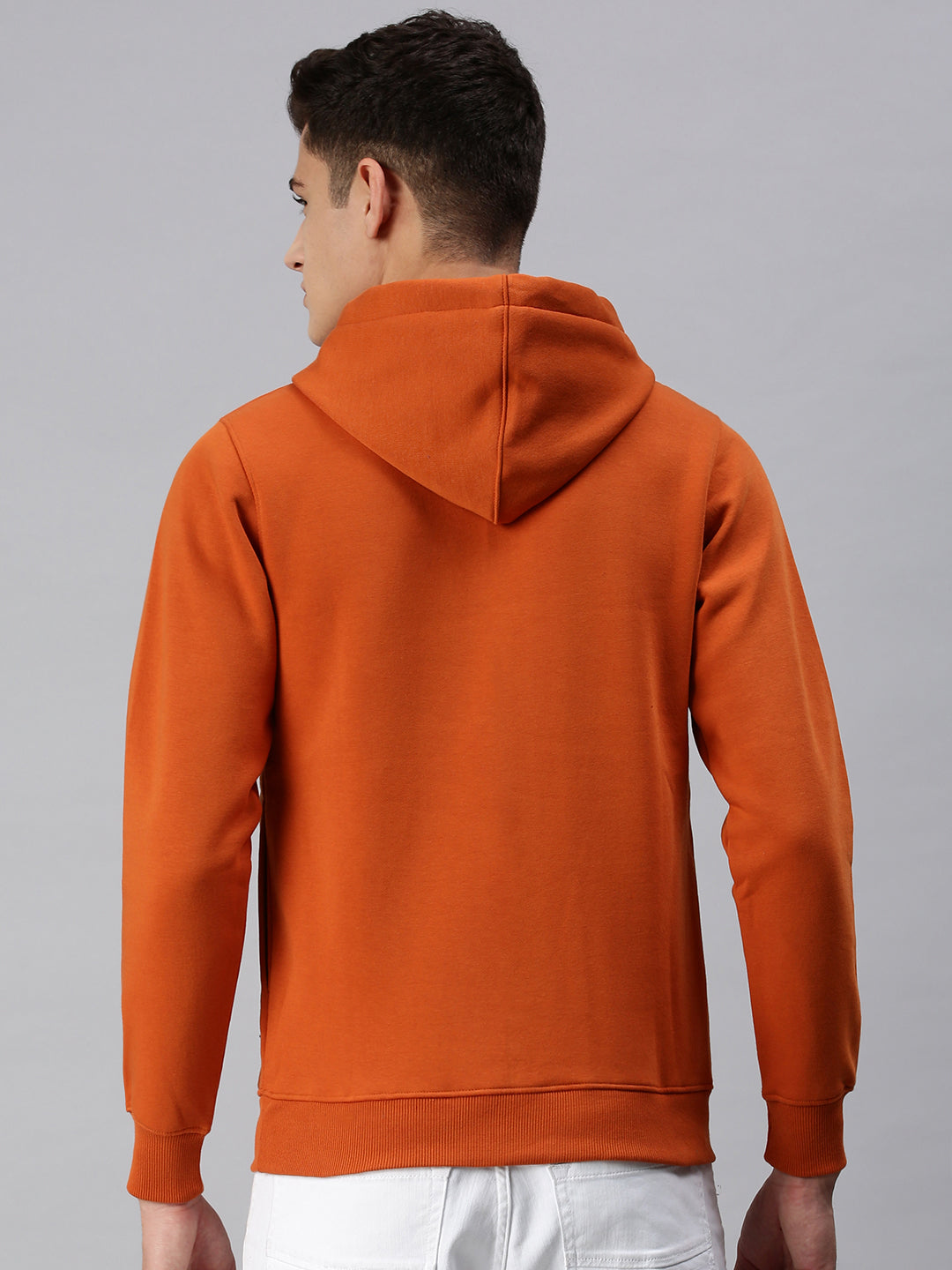 Men Hooded Solid Orange Sweatshirt