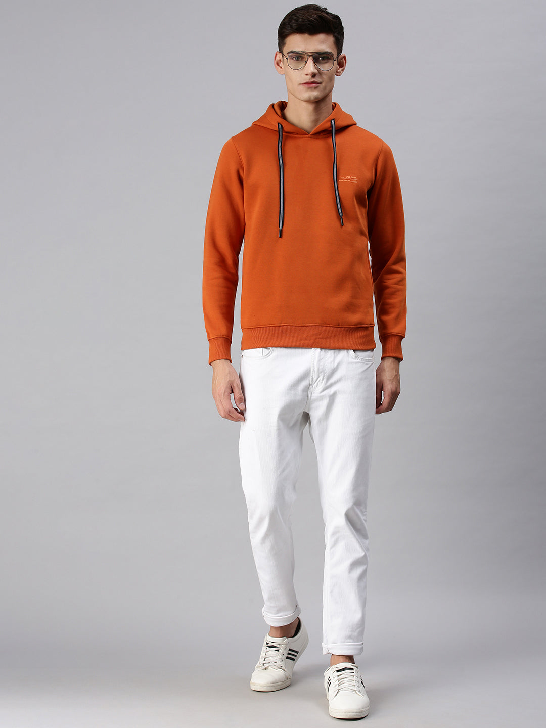 Men Hooded Solid Orange Sweatshirt