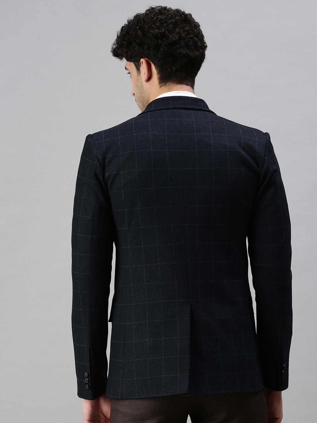 Men's Solid Navy Blue Single Breasted Blazer