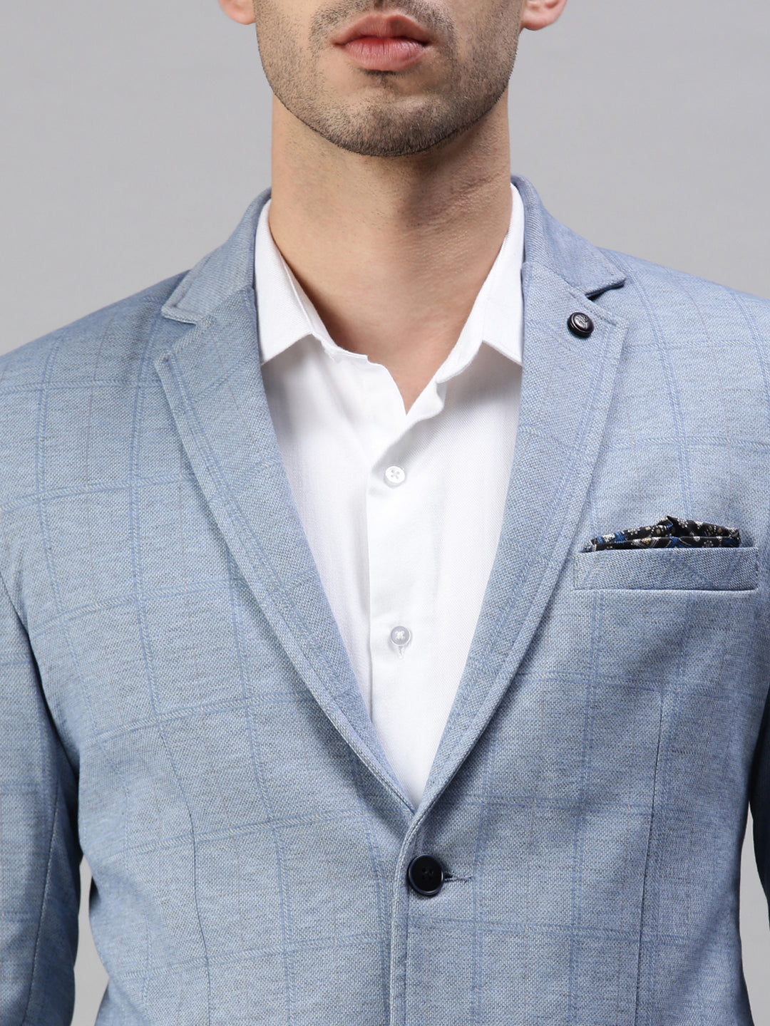 Men's Checked Blue Single Breasted Blazer