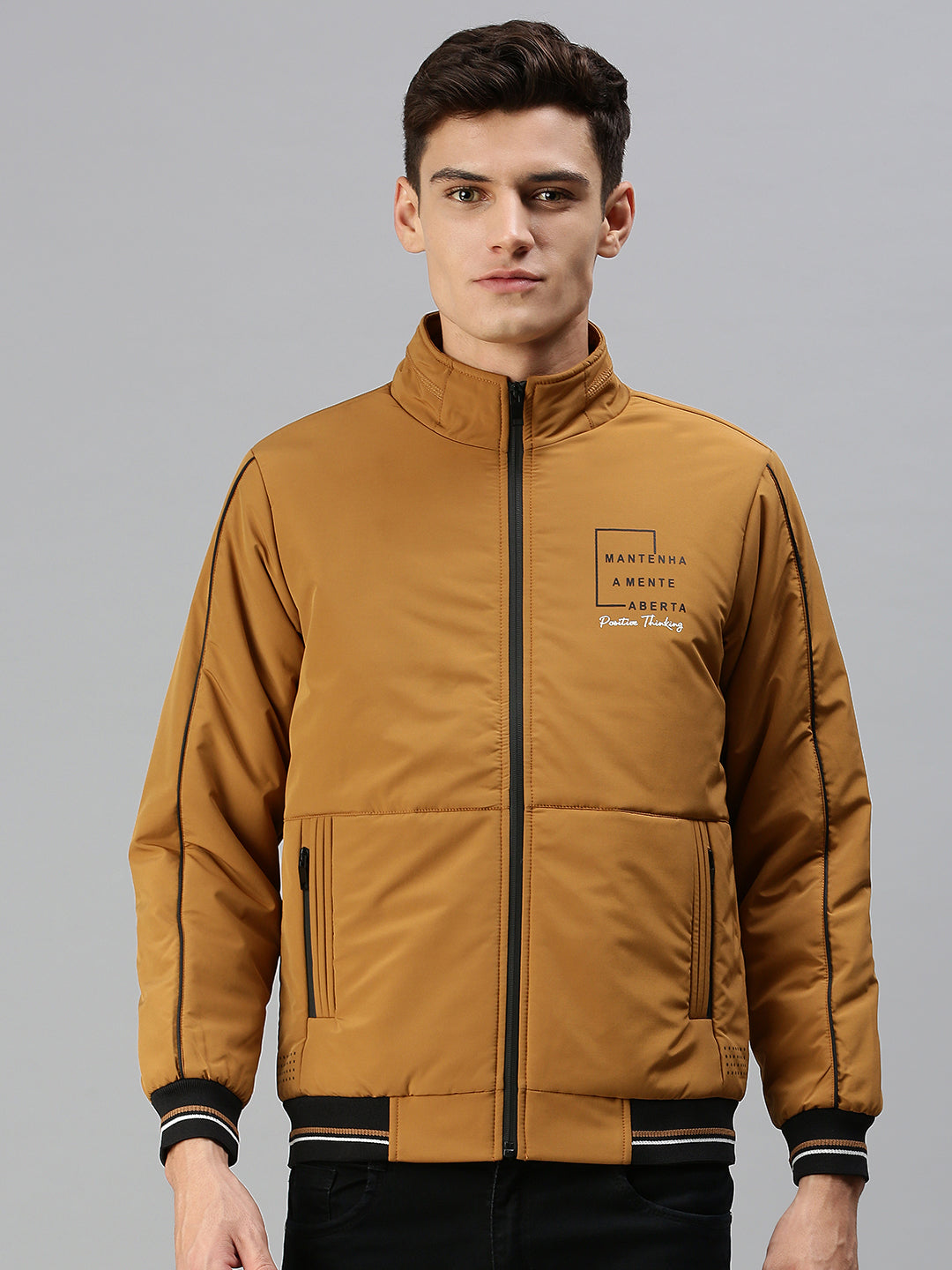 Men Solid Brown Sporty Jacket