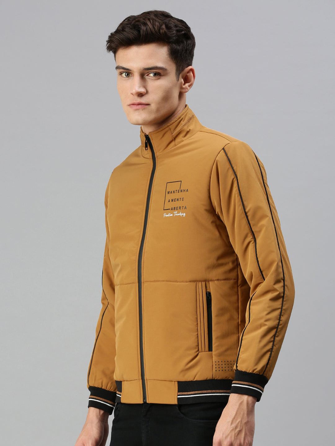 Men Solid Brown Sporty Jacket