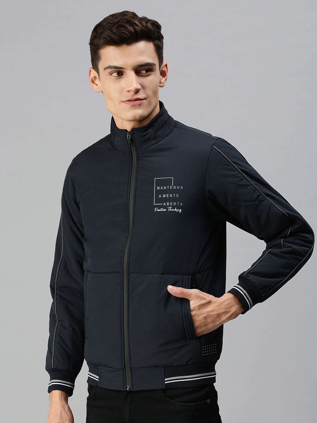 Men Solid Blue Sporty Jacket