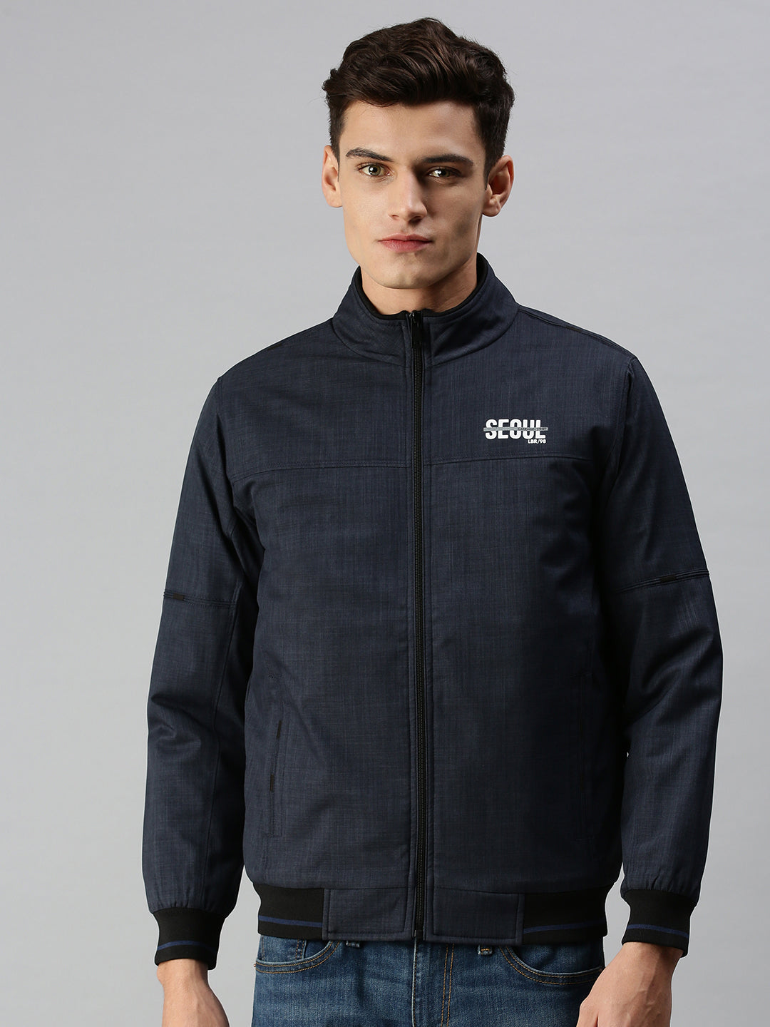 Men Solid Blue Sporty Jacket