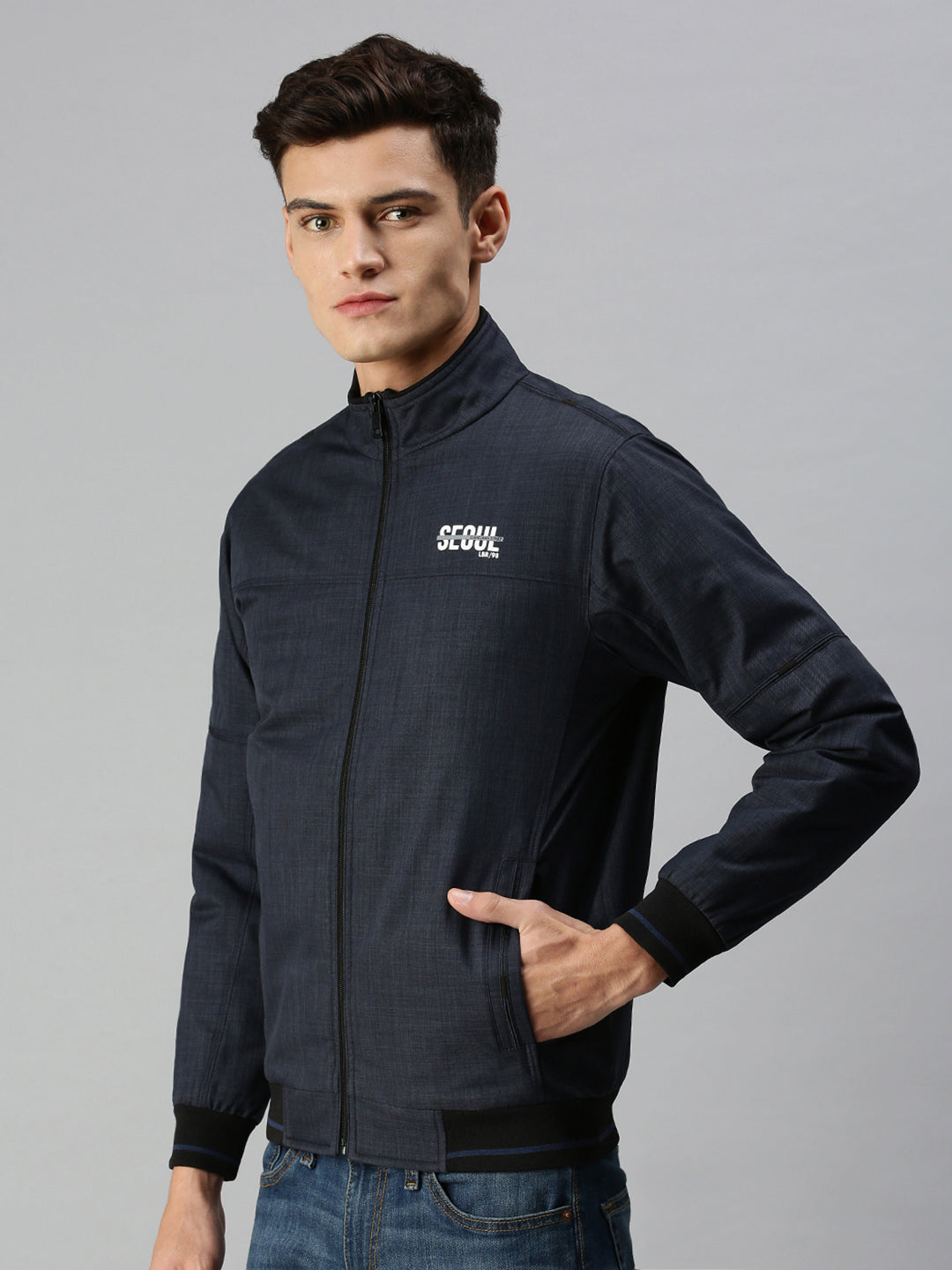 Men Solid Blue Sporty Jacket