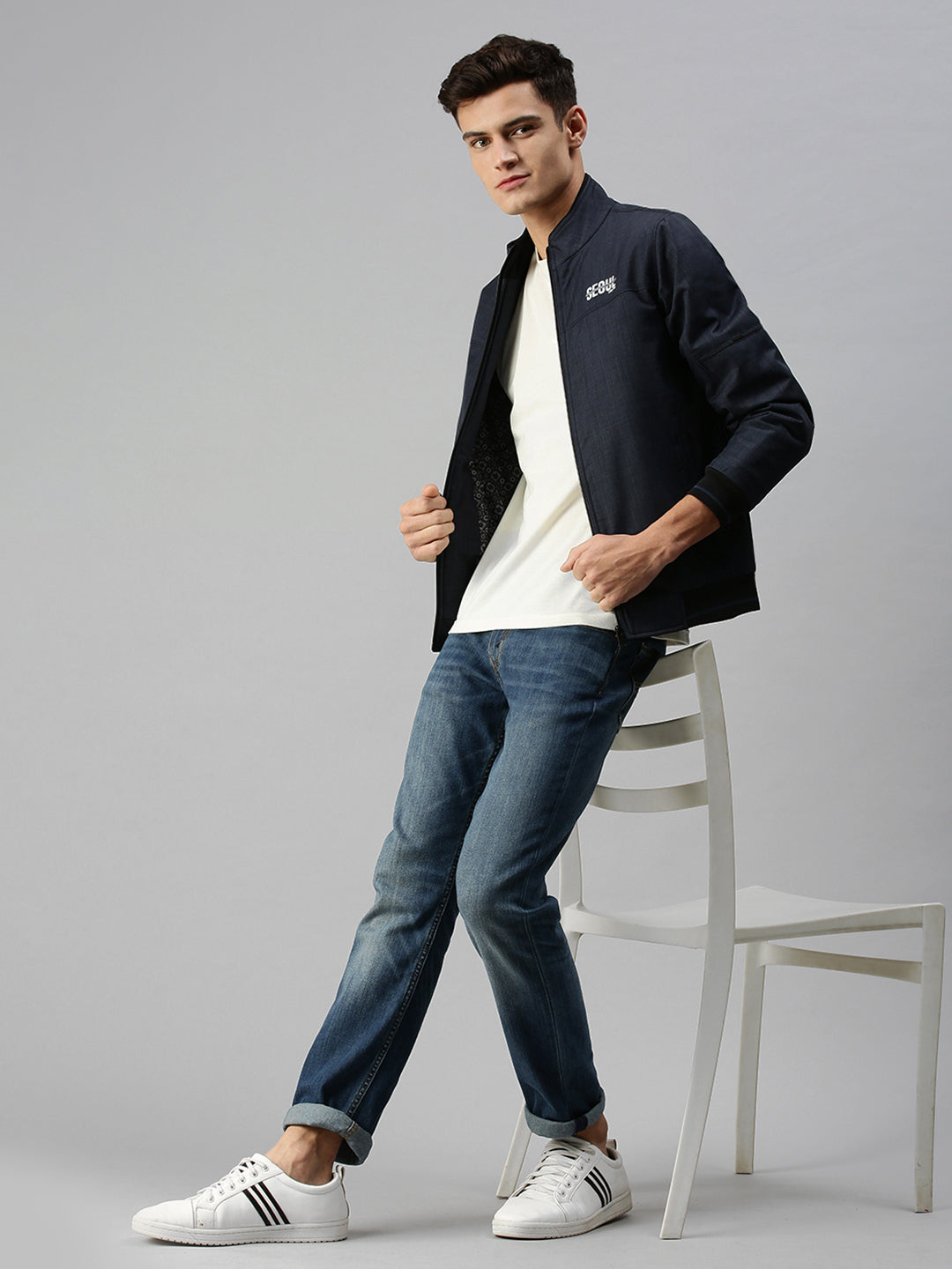 Men Solid Blue Sporty Jacket