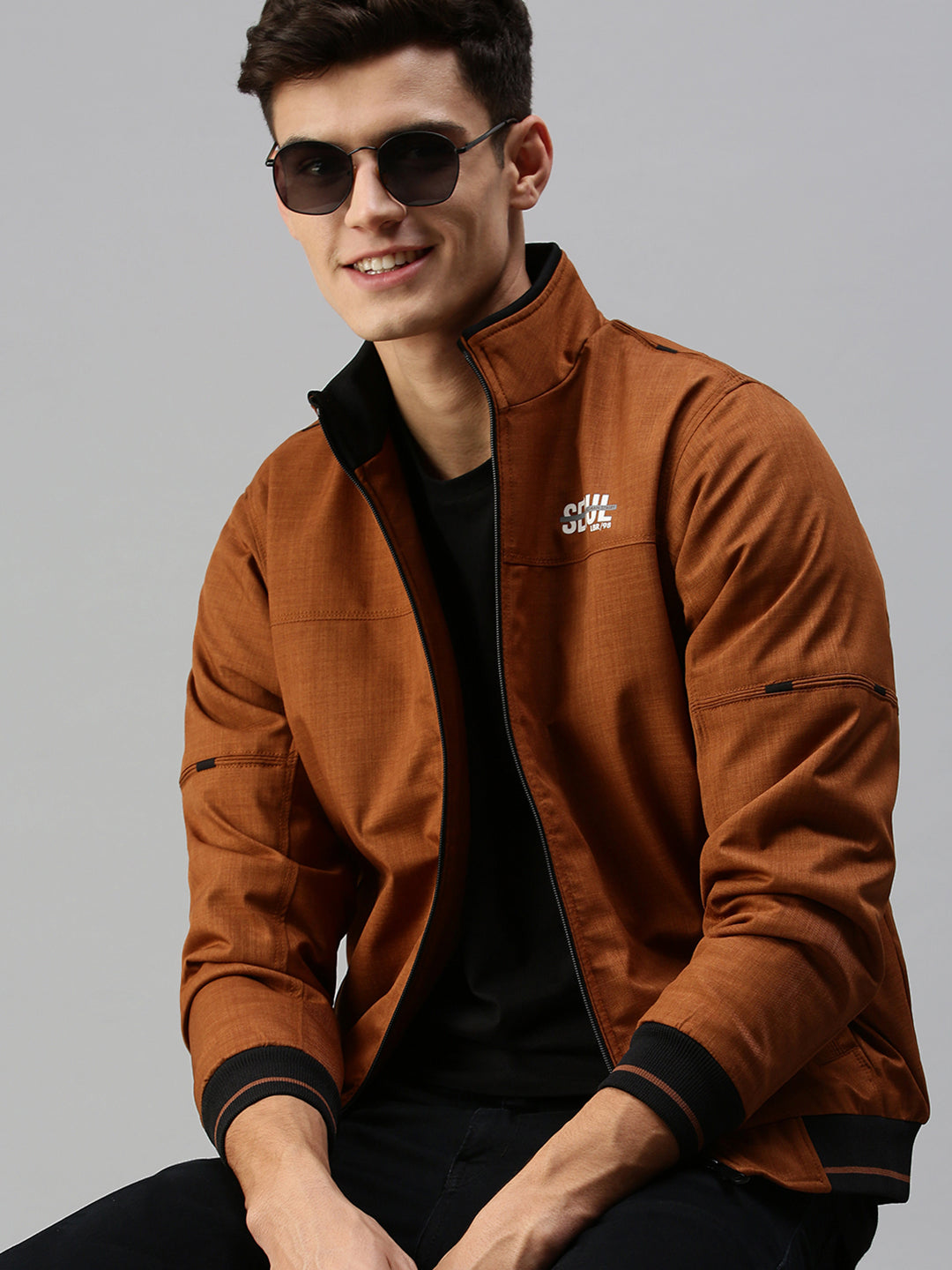 Men Solid Brown Jacket