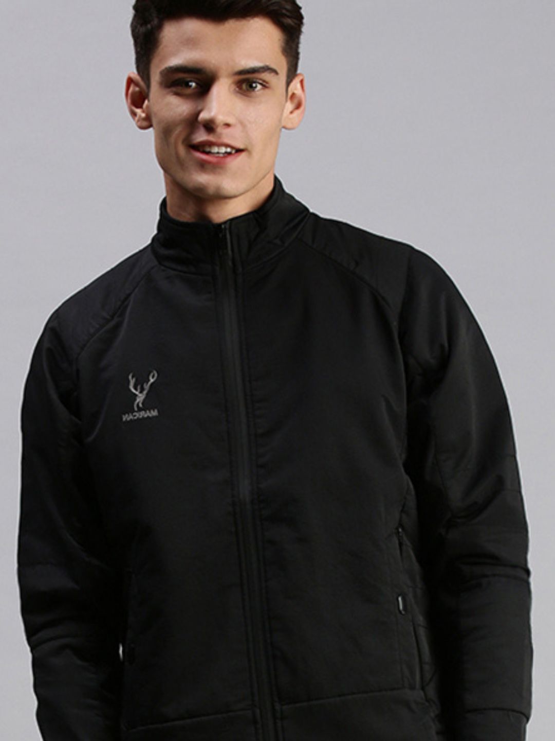 Men Solid Black Sporty Jacket