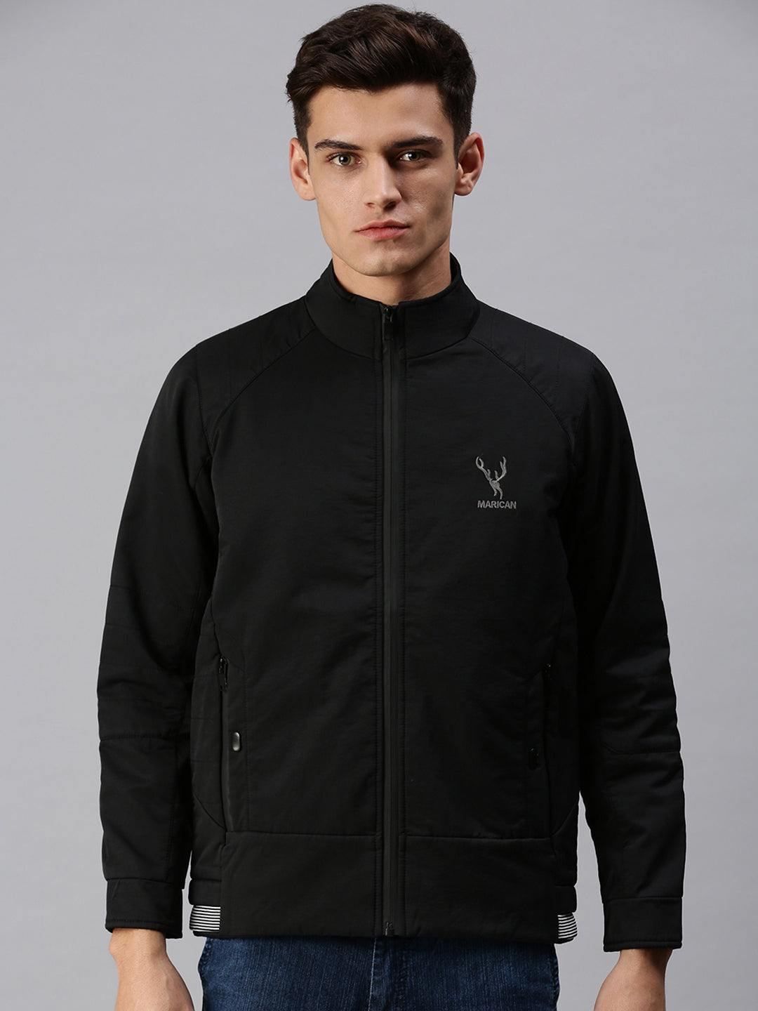 Men Solid Black Sporty Jacket